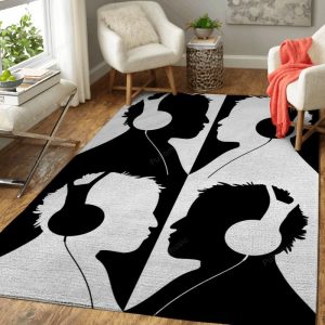 Listening To Music X4 Black And White Music Art Teppich