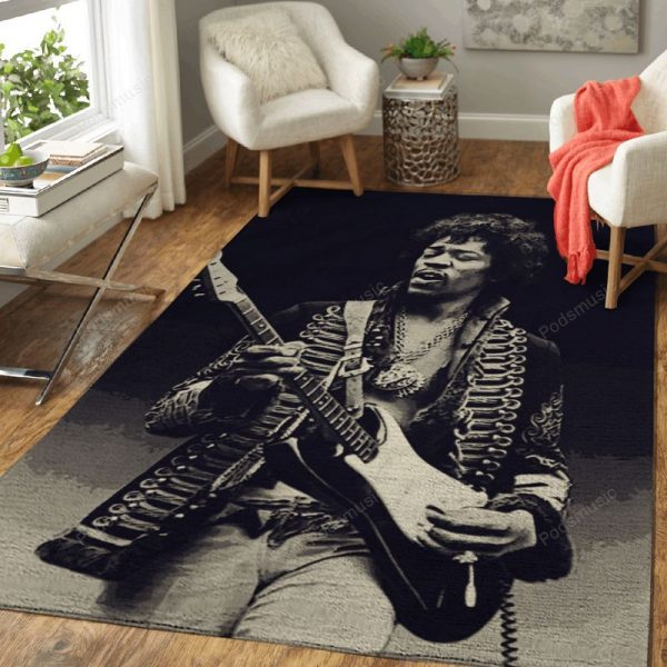 Jimi Hendrix With A Guitar Music Artist Art Teppich