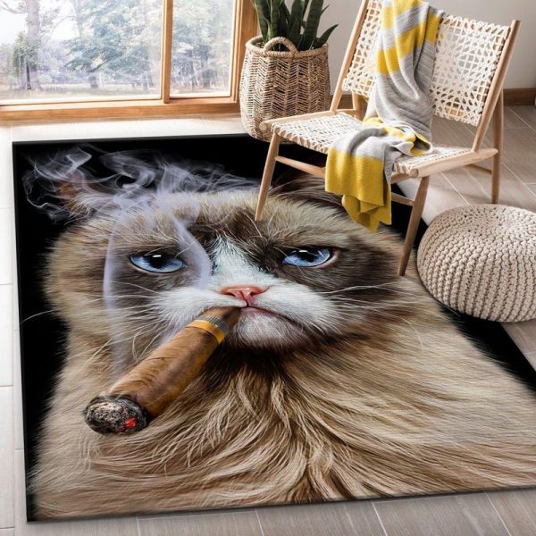 Disgruntle Cat With Cigar Teppich