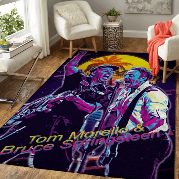 Tom Morello Bruce Springst Music Synthwave 80s Art Teppich