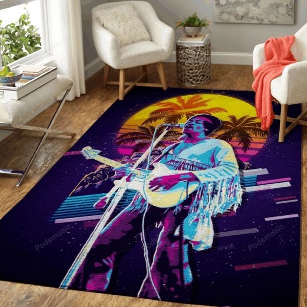 Jimi Hendrix Artwork Music Synthwave 80s Art Teppich