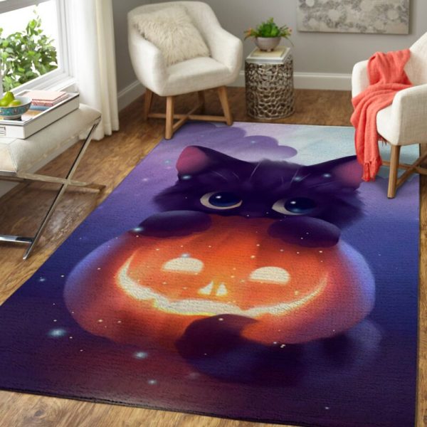 Violette Katze und Smiley Kuerbis Halloween Teppich Wohnzimmer Teppiche