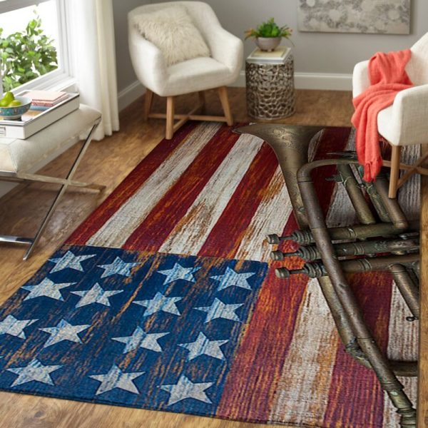 Weinlese Trompete auf amerikanischer Flagge Teppich Wohnzimmer Teppichboden